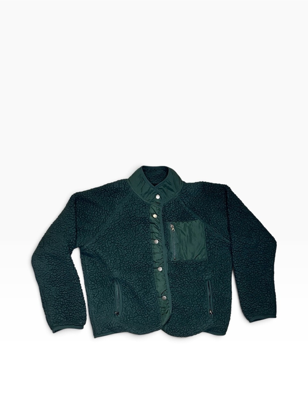 Thread & Supply Dark Green Sherpa Button-Front Jacket